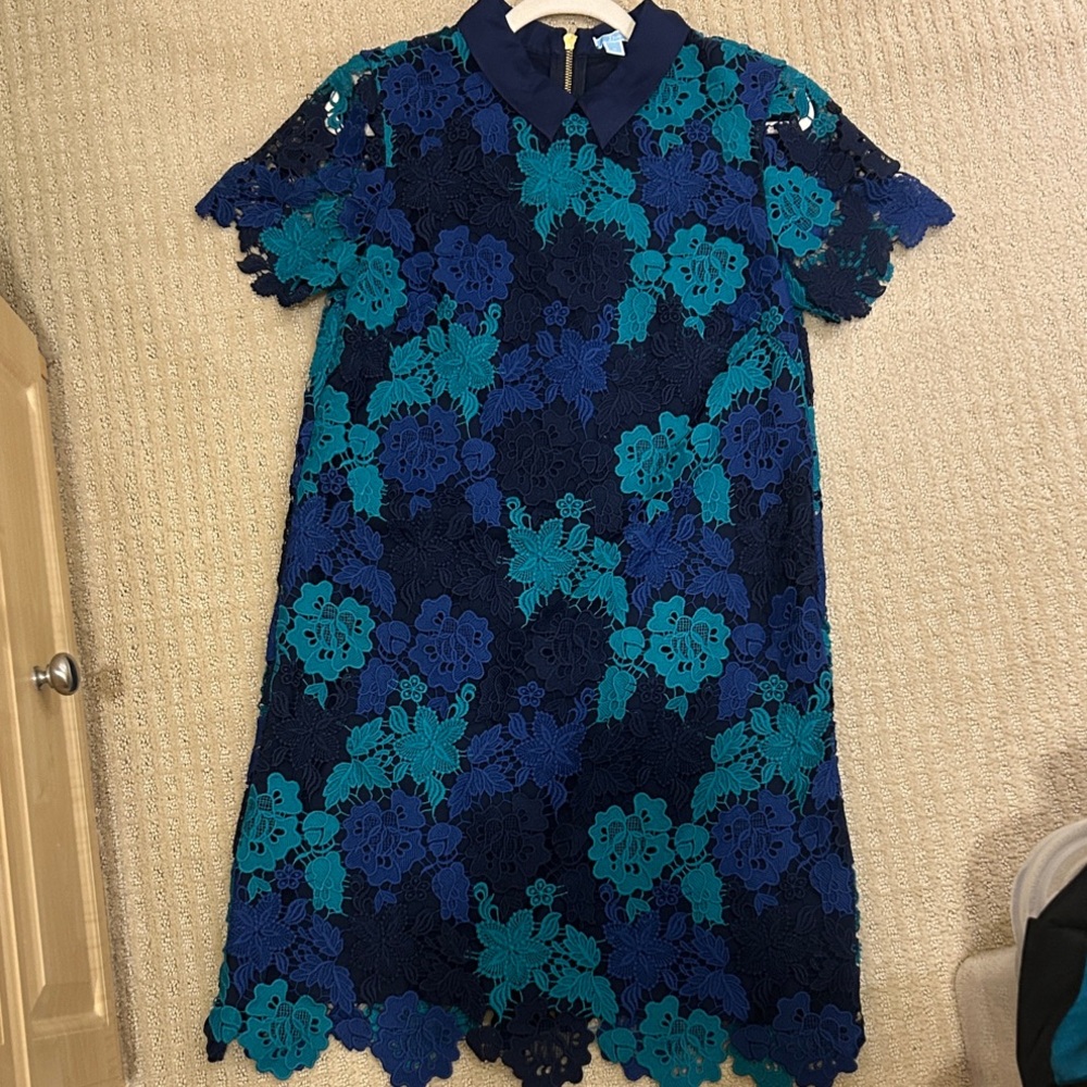 Draper James Navy and Turquoise Lace Dress